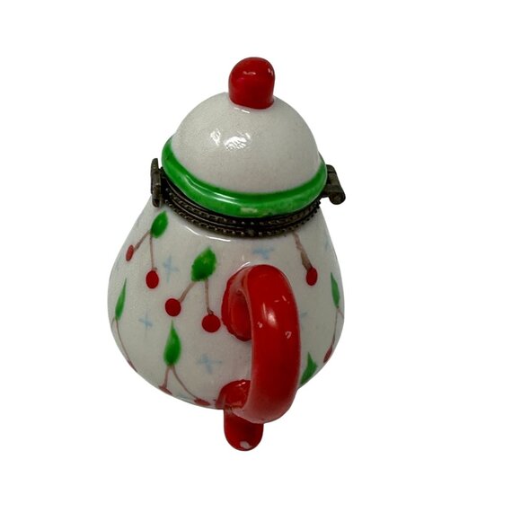 Vintage Mini Teapot Trinket Box Red Green Ceramic Hinged Cherry Holiday Decor - Picture 4 of 16